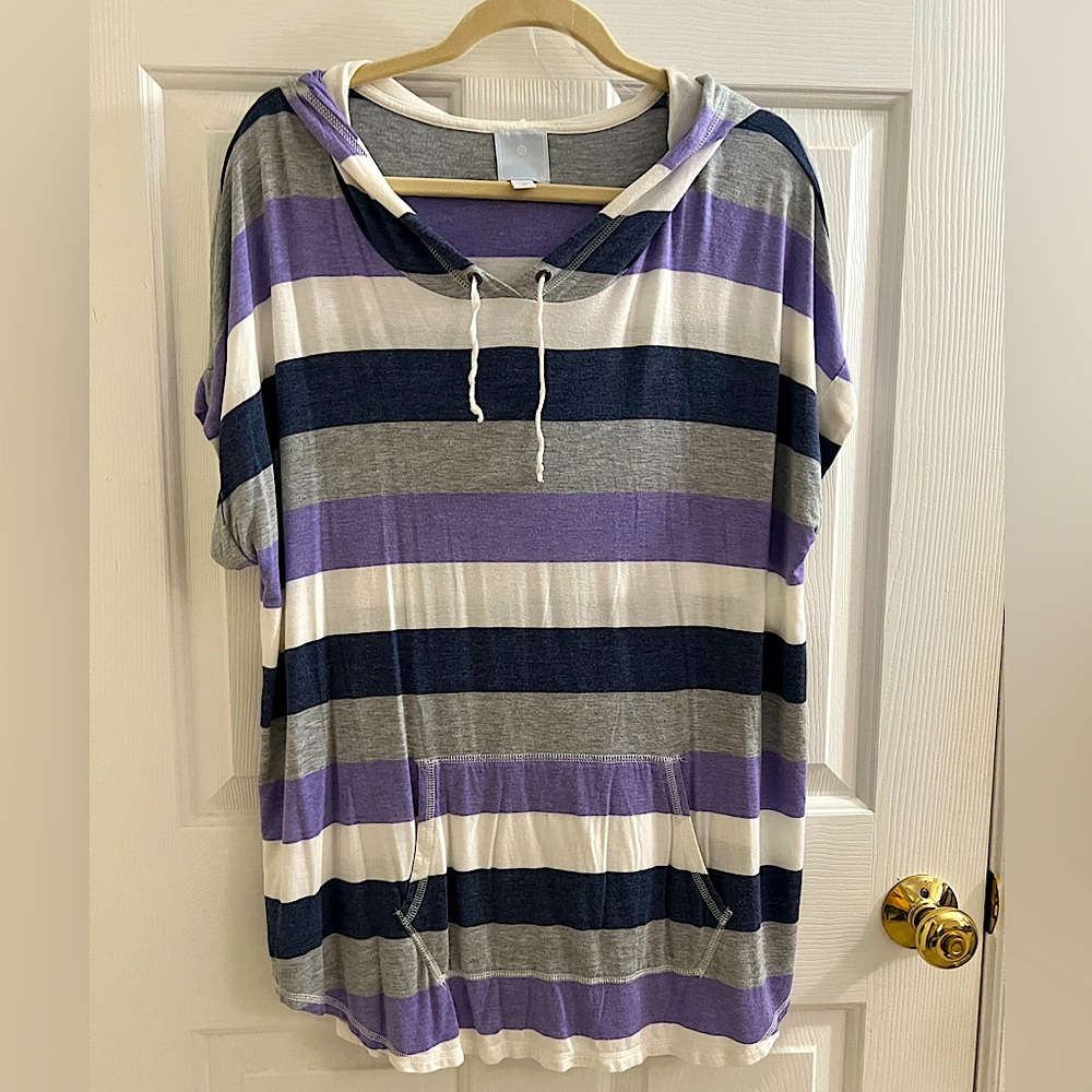 Sunday by Dress Barn SS Striped Hoodie-EUC